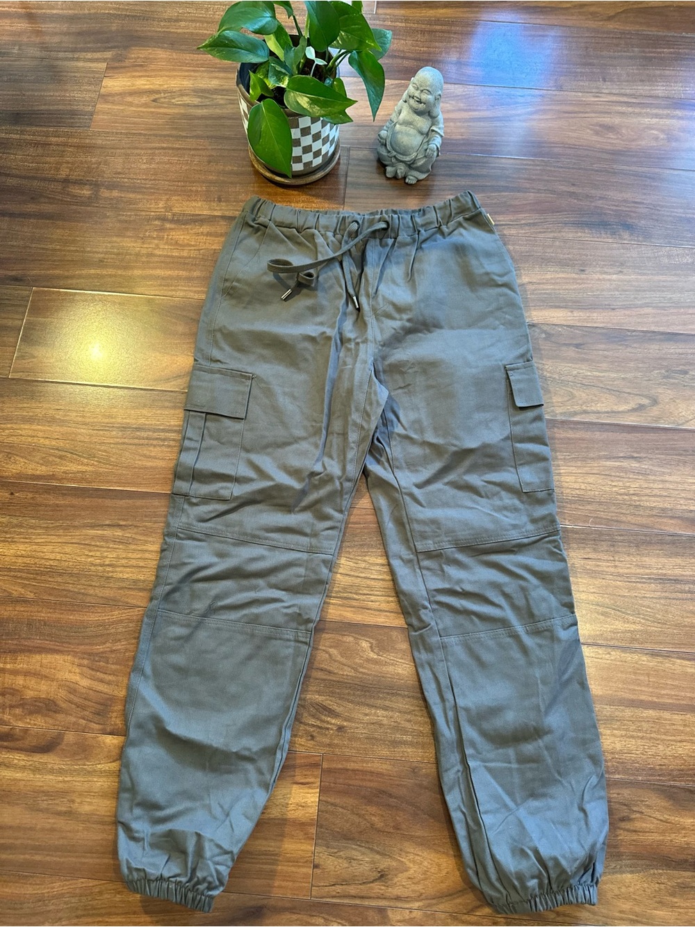 Unisex Grey Olive Cargo Jogger Pants L